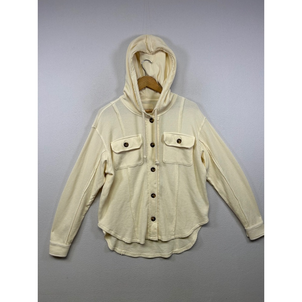 Waffle Knit Gorpcore American Eagle Women XS Cream Hooded Button Shacket